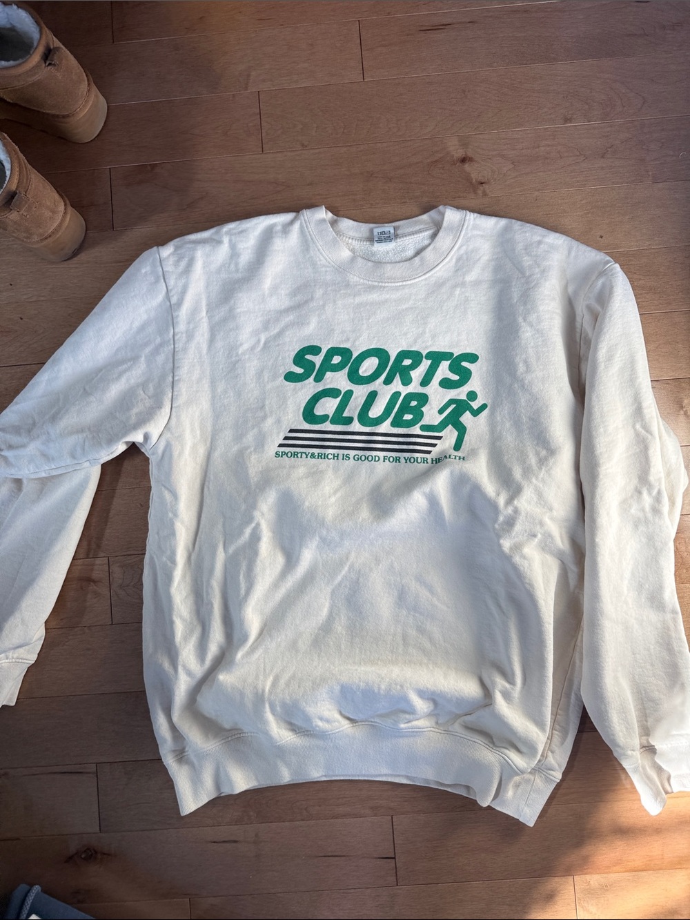 Sporty & Rich Cream Crewneck with Green SPORTS CLUB Logo